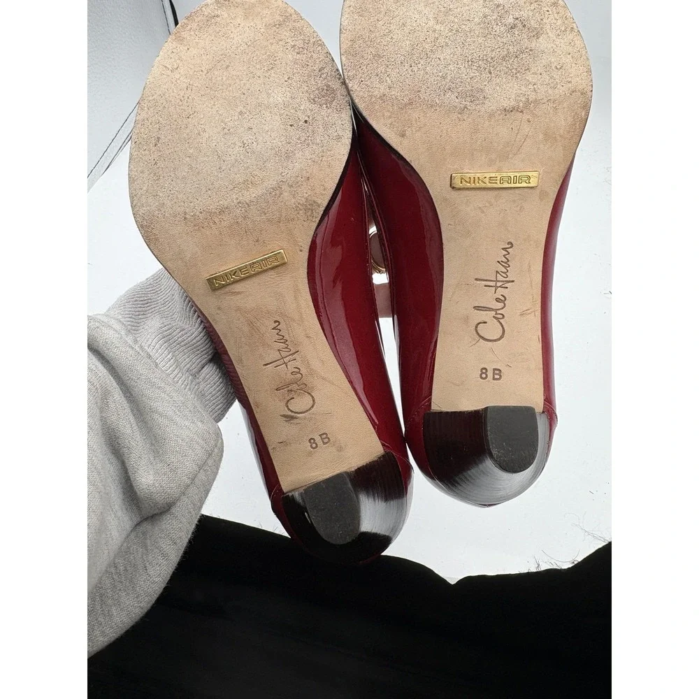 Cole Haan Shoes Womens Size 8 Red Patent Leather Peep Toe Kitten Pumps